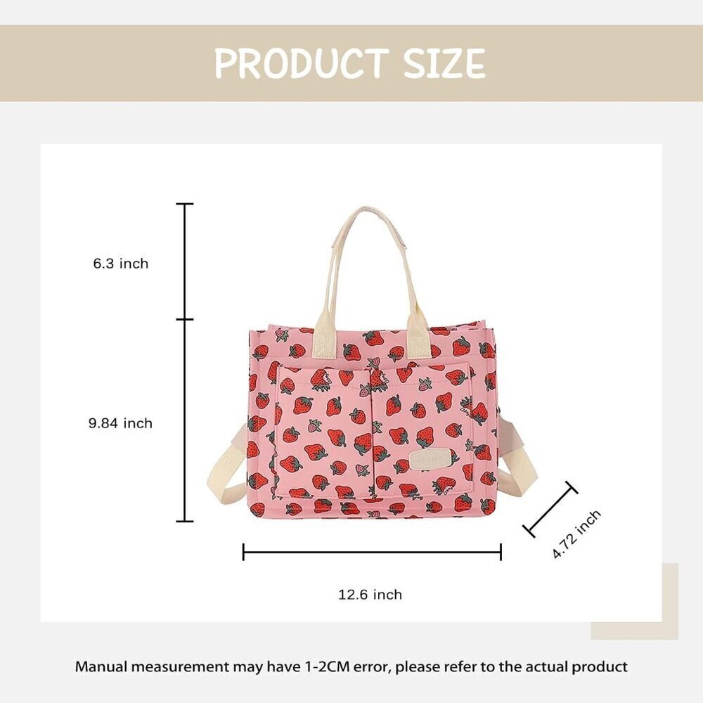 Canvas Crossbody Bag Large Capacity Strawberry Pattern Women's Fashion - Picture 2 of 6